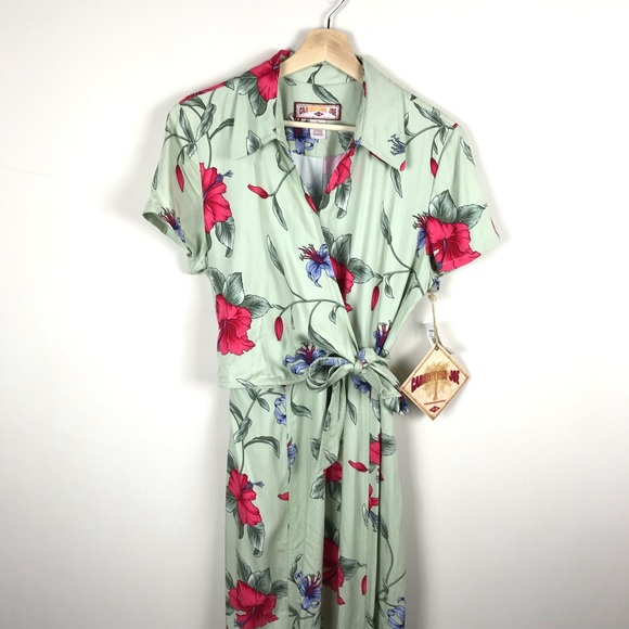 Caribbean Joe Green Floral Maxi Summer Dress - L - Picture 2 of 8